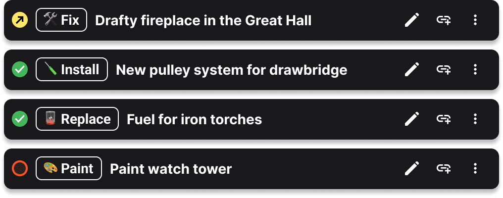 A screenshot showing Minicastle organizing issues for a home.